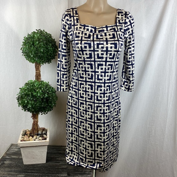 Lilly Pulitzer 100% Silk 3/4 Length Sleeve Geometric Print Dress 4 - Picture 2 of 7